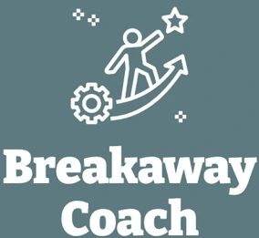 Logo featuring a person climbing an arrow with a gear, symbolizing progress and coaching.