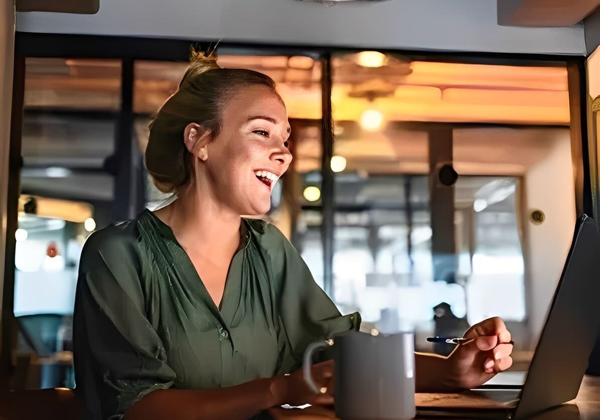 Happy professional in modern office setting
